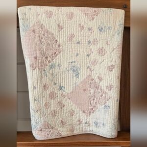French Country Shabby Chic Pink Blue Floral Patchwork Quilt 92x96"
